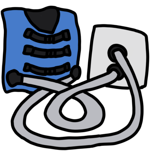 A blue chest wall oscillation vest